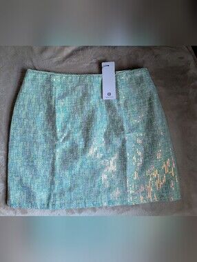 Aqua Sequin Tweed Mini Skirt